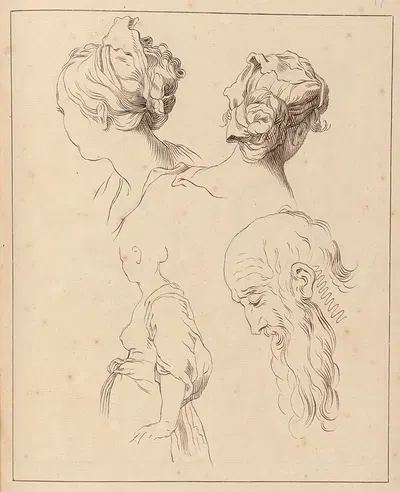 Two Female Heads, One Male Head, One Torso by Hamlet Winstanley — digital art print download