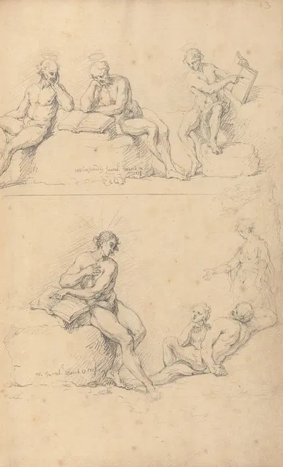 Two Sketches of Saints or Prophets by Hamlet Winstanley, 1718 — digital art print download