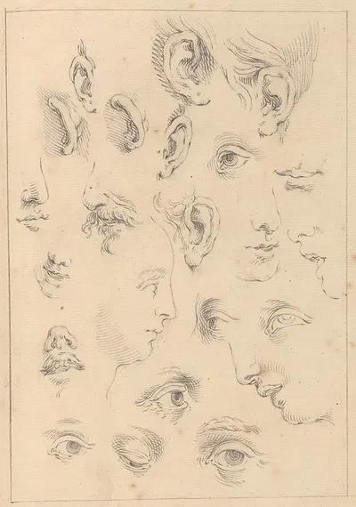Various Sketches of Eyes, Ears, and Profiles by Hamlet Winstanley — digital art print download