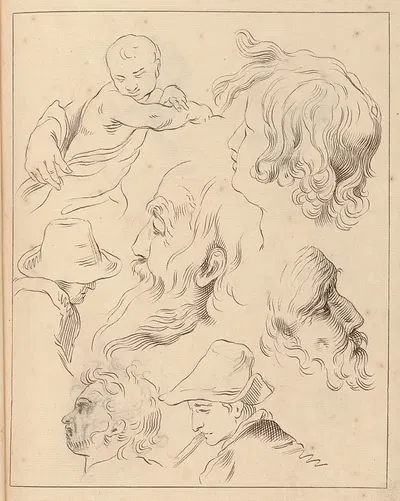 Various Sketches of Heads by Hamlet Winstanley — digital art print download