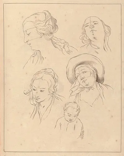 Various Sketches of Heads by Hamlet Winstanley — digital art print download