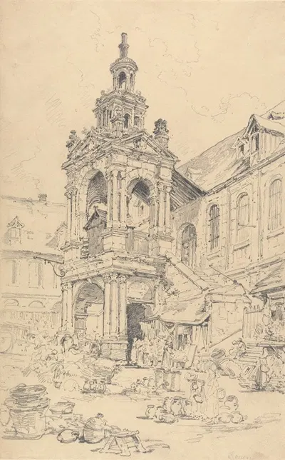 The Porch of the Halle of the Haute Vielle Tour, Rouen by Генри Эдридж, 1819 — digital art print download