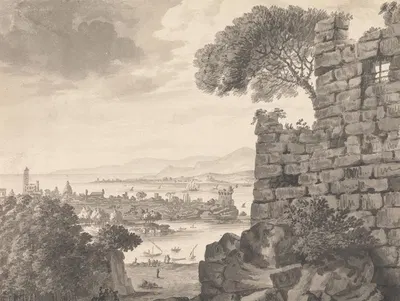 Landscape with Ruins in the Foreground, Harbor and Village, in Background by Генри Свинберн — digital art print download