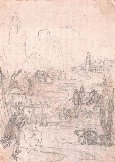 Design for a Frontispiece; Allegorical Landscape by Юбер-Франсуа Гравло — digital art print download