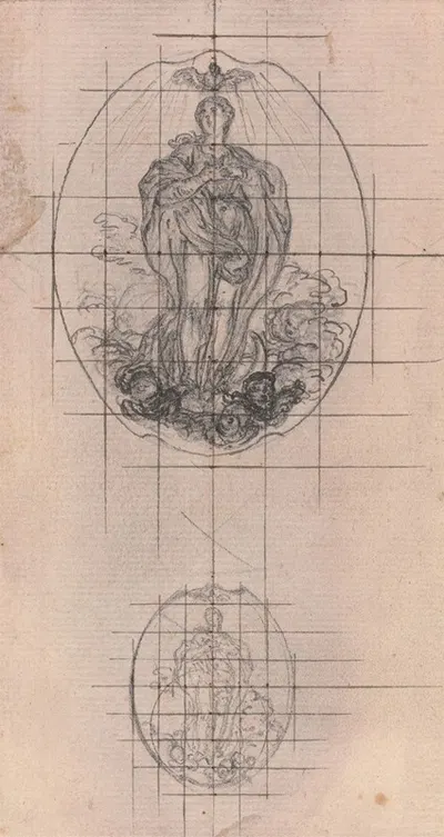 Design for a Medal; Figure of the Virgin by Юбер-Франсуа Гравло — digital art print download