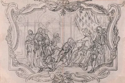 Design for a Vignette; The King of France Surrounded by Courtiers by Юбер-Франсуа Гравло — digital art print download