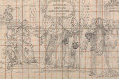 Design for an Engraving; Parlement de Paris Reassembling with Figure of Justice by Hubert-François Gravelot, 1762 — digital…