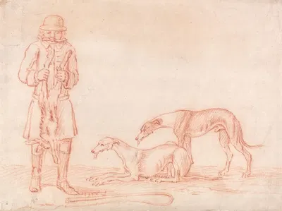 A Huntsman Holding a Dead Hare, with Two Greyhounds Looking On by Джеймс Сеймур — digital art print download