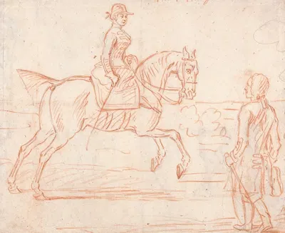 A Lady Riding Side-Saddle, Turns to Look at a Dismounted Rider by Джеймс Сеймур — digital art print download