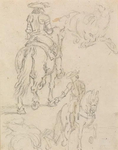 A Rider in Armor, and Two Horses Lying Down by Джеймс Сеймур — digital art print download