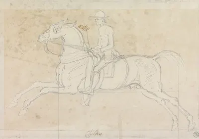 Flying Childers at Exercise; Hooded and Rugged, with Jockey Up, Galloping Up, Galloping to Left by Джеймс Сеймур — digital…