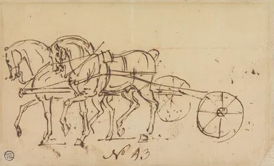 Two Horses Trotting in Harness by Джеймс Сеймур — digital art print download