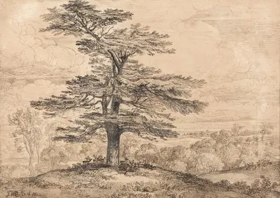 A Cedar on a Rise with a Herd of Deer Grouped Beneath its Shade by James Ward, 1814 — digital art print download
