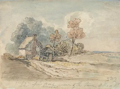 A Thatched Cottage and Trees at the Turn of a Country Road by James Ward — digital art print download