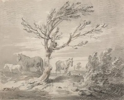 Landscape with Three Horses and a Tree in the Foreground by James Ward — digital art print download