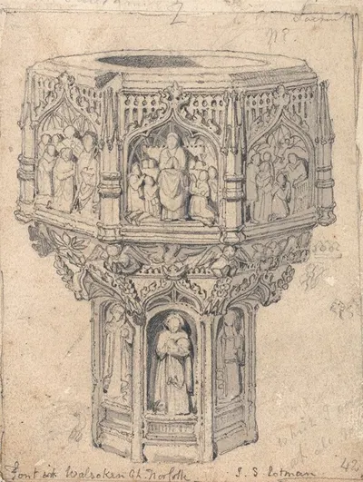A Font in Walsoken Church, Norfolk by Джон Селл Котман — digital art print download