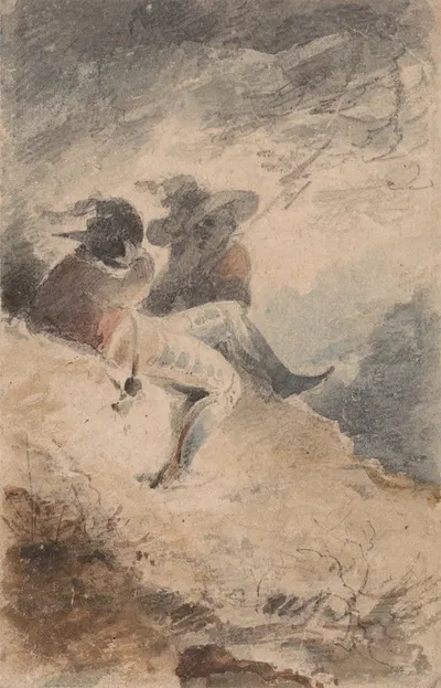 Fantastic Figures Seated on a Mound by Джон Селл Котман — digital art print download
