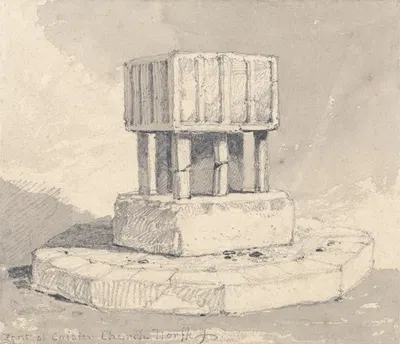 Font at Caister Church, Norfolk by Джон Селл Котман — digital art print download