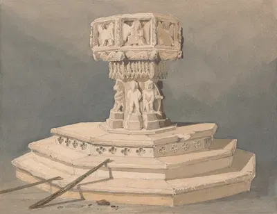Font at Happisburgh Church, Norfolk by Джон Селл Котман — digital art print download