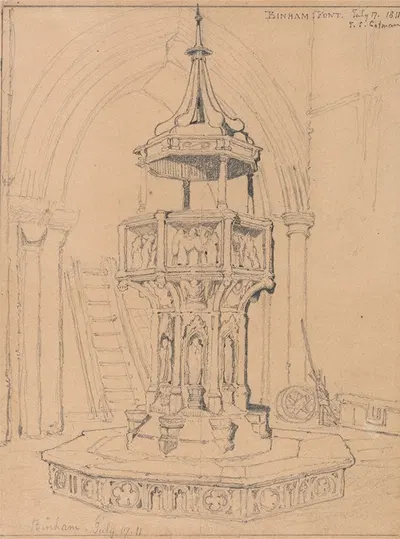 Font in Binham Church, Norfolk by Джон Селл Котман, 1811 — digital art print download