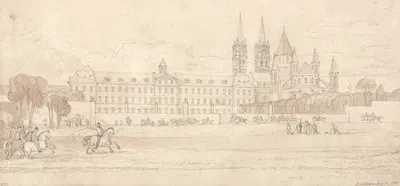 Military School and Abbey Church of St Stephen at Caen by Джон Селл Котман, 1818 — digital art print download
