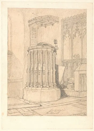 Pulpit in South Burlingham Church, Norfolk by Джон Селл Котман, 1816 — digital art print download