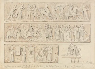 Sculpture on a Suite of Capitals in the Cloisters of the Abbey Church of Saint Georges de Bocherville, near Rouen, Normandy…