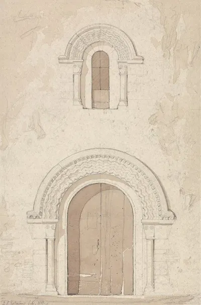 West Doorway and Window in the Church of Ham near Valognes, Normandy by Джон Селл Котман, 1818 — digital art print download