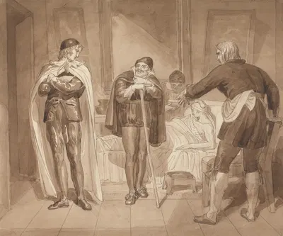 Gil Blas, While Practising Medicine under Dr. Sangrado, Encounters Dr. Cuchillo at the Bedside of the Grocer by Джошуа…