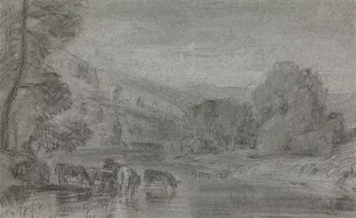 Landscape with Cattle Watering by Джошуа Кристалл — digital art print download