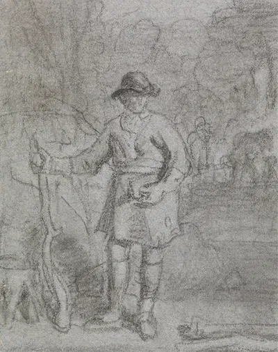 Study of a Man Holding a Stick by Джошуа Кристалл — digital art print download