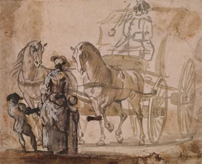 A Carriage and Pair, with Coachman by Пол Сэндби, 1774 — digital art print download