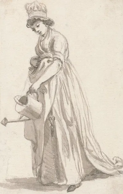 A Girl with a Watering Can facing left; Sarah Hough, Mrs. T.P. Sandby's Nursery Maid by Пол Сэндби — digital art print…