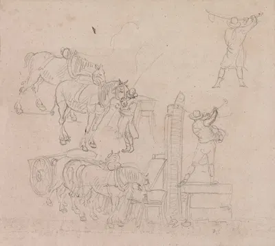 Studies of a Carter Pumping Water For His Horses by Пол Сэндби — digital art print download