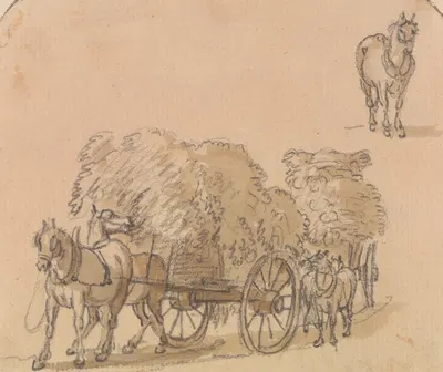 Two Laden Hay Carts With Horses by Пол Сэндби — digital art print download
