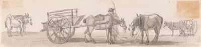Two-wheeled Tip-cart with Horses by Пол Сэндби — digital art print download