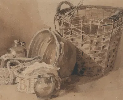 Still Life with Baskets and Pottery by Peter DeWint — digital art print download