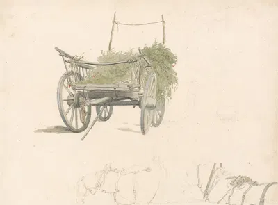 A Wagon With Hops and Two Sketches of Horses by Роберт Хиллс — digital art print download
