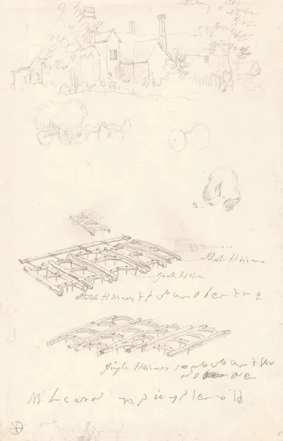 Studies of a Farmhouse, Covered Wagon, and Harrows by Роберт Хиллс — digital art print download
