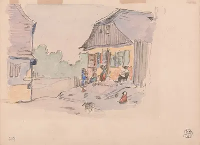 Family Gathered on a Porch, Opatow Kielecki, Poland by Robert Polhill Bevan — digital art print download