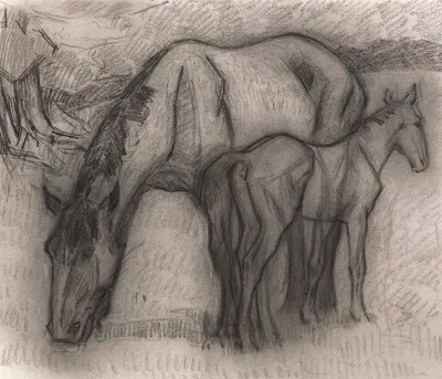 Study for Mare and Foal, Lytchetts, Clayhidon by Robert Polhill Bevan, 1917 — digital art print download