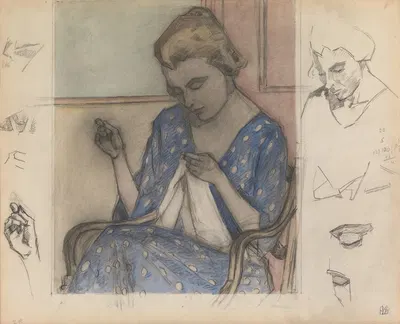 Study of a Woman Sewing by Robert Polhill Bevan — digital art print download