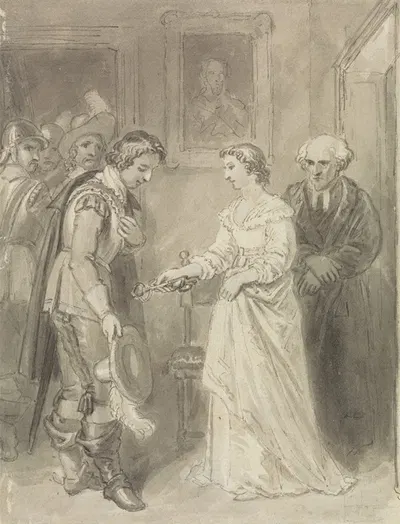 A Girl Giving a Key to a Cavalier by Томас Стотард — digital art print download