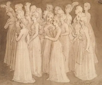 Twenty Young Girls in a Group Walking to the Left by Томас Стотард — digital art print download