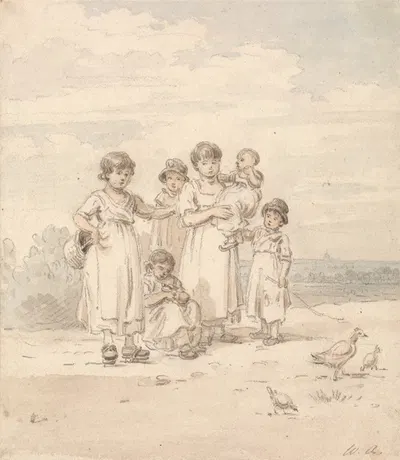 Group of English Children; Distant View of St. Paul's by Уильям Александр — digital art print download