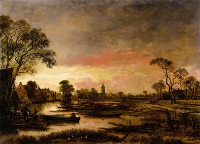 Речной пейзаж by Аерт ван дер Нир, c. 1650 — digital art print download