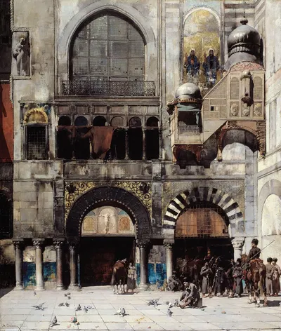 Circassian Cavalry Awaiting their Commanding Officer at the Door of a Byzantine Monument by Alberto Pasini, 1880 — digital…