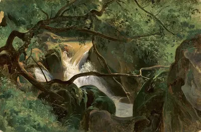 Forest Interior with a Waterfall by André Giroux, 1825-1830 — digital art print download