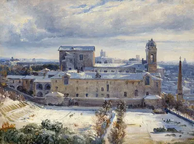 Santa Trinità dei Monti in the Snow by André Giroux, 1825-1830 — digital art print download
