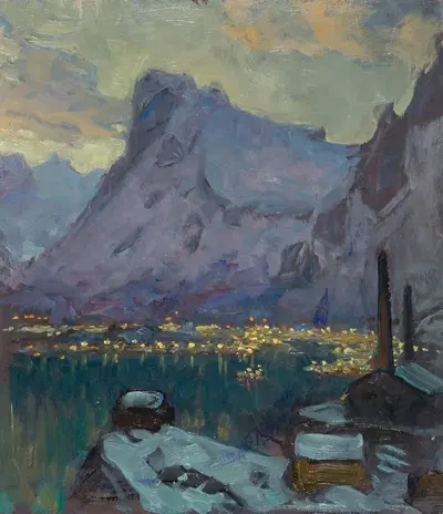 Svolvaer Harbour at the Height of the Fishing Season. Study from Lofoten by Anna Boberg, 1934 — digital art print download
